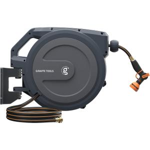 Giraffe Tools AW30 1/2MB Retractable Garden Hose Reel 1/2" x 100 ft PRO Metal Bracket, Heavy Duty, Any Length Lock Hose Reel, 100ft, Dark Grey