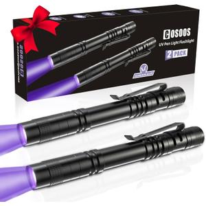 COSOOS 2 UV Black Light Flashlight, 2 Pack 395nm Mini Pen Light with Clip, Waterproof Ultraviolet Flashlight for Leak, Pet Urine, Scorpion, Hotel Inspection, Dry Stain and Bed Bug.