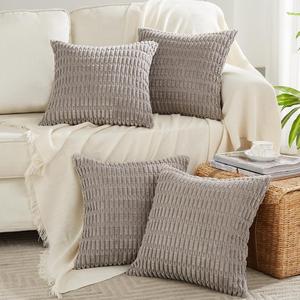 Fancy Homi 4 Packs Grey Decorative Throw Pillow Covers 18x18 Inch for Living Room Couch Bed, Rustic Modern Farmhouse Boho Home Decor, Soft Plush Corduroy Cute Accent Square Gray Cushion Case 45x45 cm