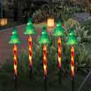 Christmas Solar Lawn Light Outdoor Decor,8 Modes Christmas elk Candy Lights Waterproof Led Garden Stake Lights for Walkway Yard Lawn Porch Holiday, 5Pcs Pathway Lights (Christmas Tree)
