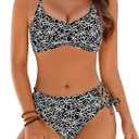 Blooming Jelly Womens Bikini Sets Two Piece Cheeky Swimsuit Embroidery Curvy String Bathing Suit (Black, S)