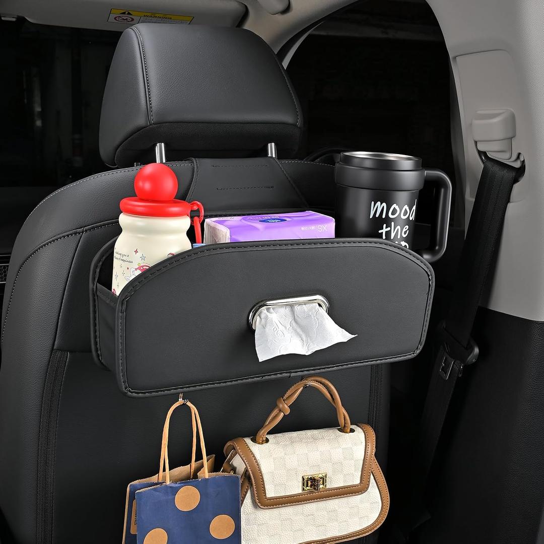 2 x Backseat Seat Car Organizer, Multifunctional Adjustable Car Organizers and Storage, Universal Car Seat Organizer, Car Tissue Organizer with Cup Holder, Black