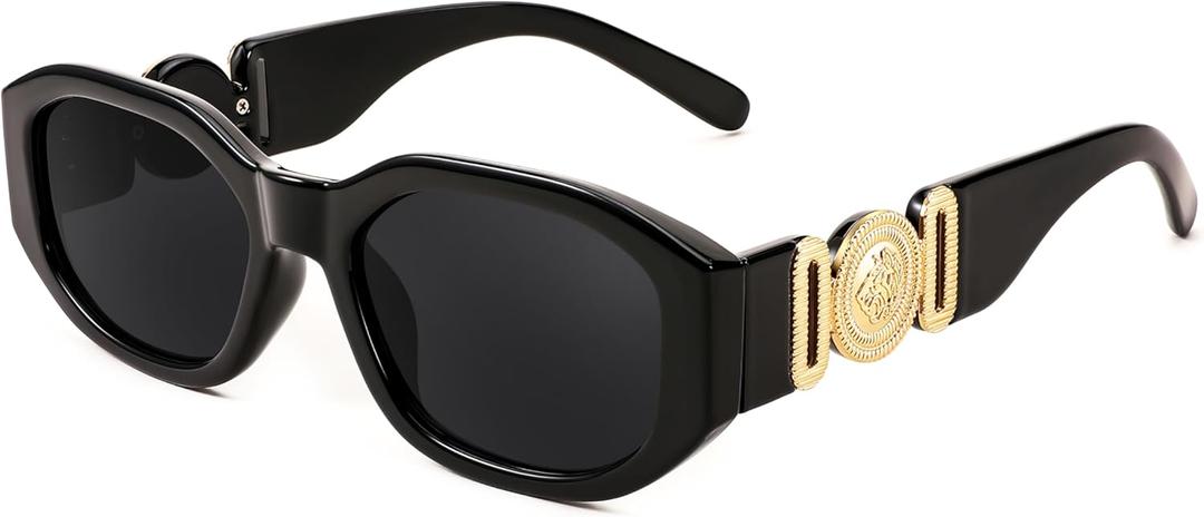 FEISEDY Retro Trendy Rectangle Sunglasses Women Men Vintage 90s Small Narrow Square Sunglasses B2322 (001 Black Frame/Gray Lens)