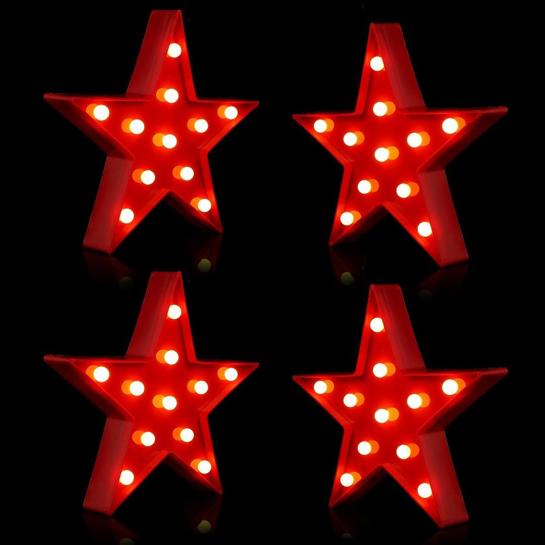 Tarpop 4 Pcs Star Plastic Night Light Battery Operated LED Marquee Star Sign Party Movie Theater Decor Room Wall Lamp for Kids Baby Child Girl Gifts, Birthday Party Christmas Home Bar(Red)
