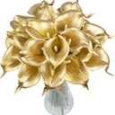 20Pcs Fake Calla Lily Flowers Real Touch Latex Artificial Calla Lilies Flowers for Home Wedding Bouquet Baby Shower Centerpieces Party Decor (Gold)