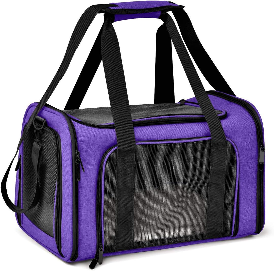 Pet Carrier for Small Medium Cats Dogs Puppies up to 15 Lbs, Airline Approved Small Dog Carrier Soft Sided, Collapsible Travel Puppy Carrier - Purple (17.0"L x 11.0"W x 11.0"H)