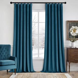 MIULEE Velvet Curtains 90 Inches Long 2 Panels Set for Bedroom, Pinch Pleat Back Tab Luxury Thermal Insulated Living Room Darkening Drapes Pleated Blackout Window Curtains with Hooks, Peacock Blue