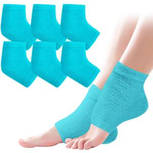 TEAWOO 3 Pairs Fuzzy Moisturizing Heel Socks for Dry Cracked Feet Women, Cracked Heel Repair, Cracked Heel & Dry Foot Treatment (Blue)