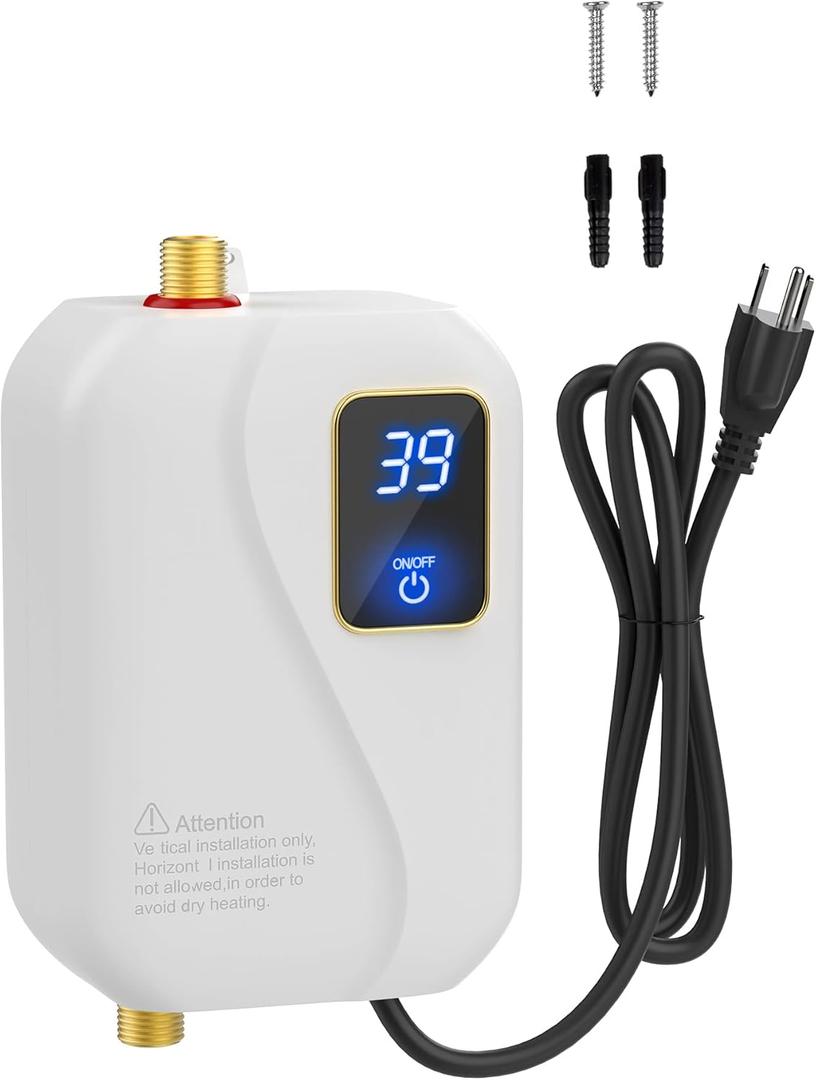 Electric Tankless Water Heater 110V 3000W, Under Sink Instant Hot Water Heater with Digital Display, Point of Use Portable Mini Heater for Kitchen Bathroom Sink