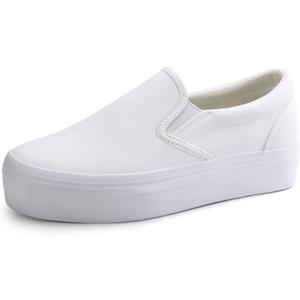 JABASIC Women Casual Slip On Platform Loafers Comfortable Walking Shoes (5M,White)