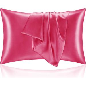 2 x BEDELITE Satin Pillowcase for Hair and Skin, Super Soft and Cooling Similar to Silk Pillow Cases 2 Pack with Envelope Closure, Gift for Women Men(20"x36" King Size, Hot Pink)