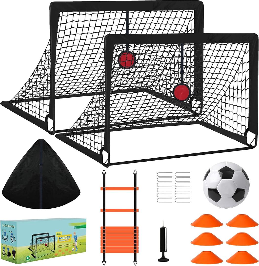Portable Soccer Goal,Kids Soccer Goals for Backyard,Outdoor Games for Kids, Soccer Training Equipment,Including Soccer Goals,a Soccer Ball,Shooting Target,a Training Ladder,Cones