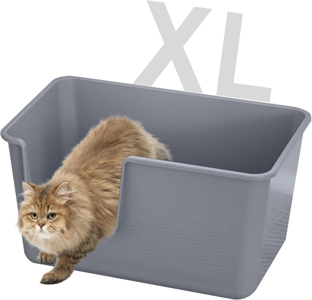 Jumbo Cat Litter Box with High Sides,24.4" L 15.1" W 13.0" H,Extra Large Litter Boxes for Big Cats & Kittens,XL Cat Pan,Indoor Pet Toilet with Tall Sides,Easy to Clean,Anti-Splashing(Grey)