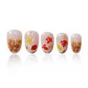 24Pcs Fall Press On Nails Short Almond Fake Nails Maple Leaves Nail Press Ons Full Cover False Nails With Gold Glitter Designs Artificial Acrylic Glue On Nails Fall Stick On Nail For Women
