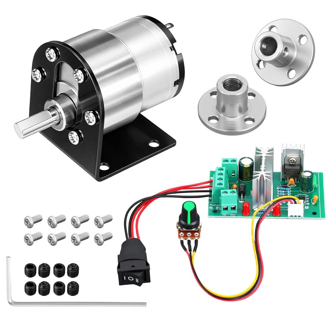 Copkim 12v Dc Geared Motor Kit (1000rpm High Speed), JGB37-520 Motor with CCM6N DC PWM Speed Controller, 6mm D-Shaft Flange and Bracket