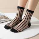 4 Pairs Sheer Socks Women Lace Socks Summer Cool Cute Crew Sock Thin Lace Mesh Casual See Through Sock