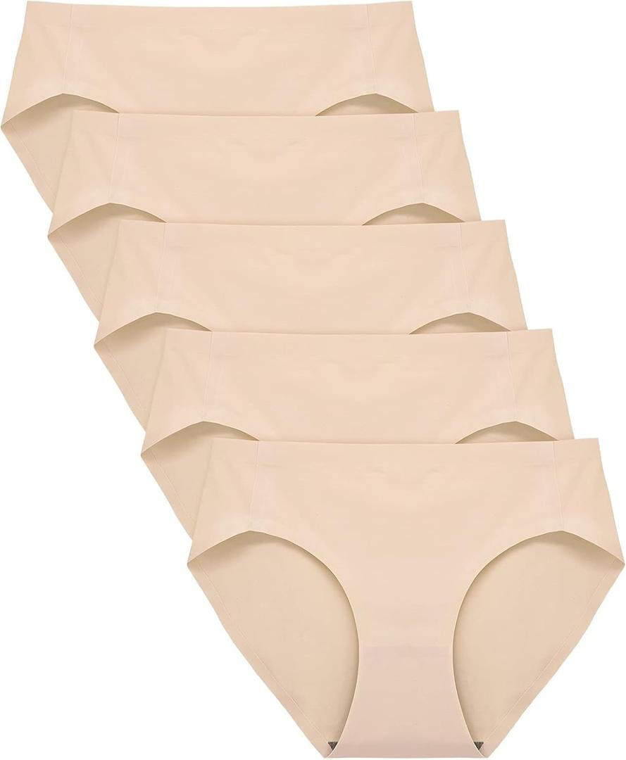 FallSweet No Show Underwear for Women Seamless High Cut Briefs Mid-waist Soft No Panty Lines,Pack of 5 M