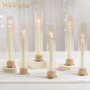 NUPTIO Candlestick Holder with Fluted Hurricane: Set of 6 Metal Candle Holders with Glass Cylinders - Gold Taper Candleholders for Birthday Valentine Wedding Table Centerpiece Outdoor Decor
