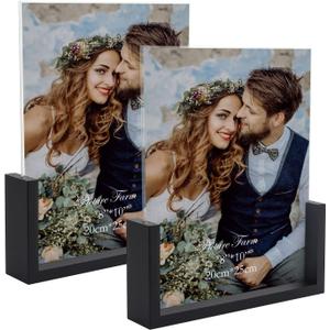 PETAFLOP 8x10 Picture Frame Set of 2, Black Rustic Wooden Photo Frames 8 by 10 Inch with HD Glass, U Shaped Double Sided Menu Holder Sign Card Stand for Tabletop Display