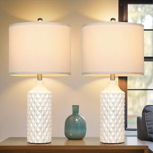 Ceramic Table Lamps Set of 2, White Modern Bedside 25" Nightstand Lamp 3-Way Dimmable Lamp for Bedroom Living Room Farmhouse, Side Table Lamp, Bulbs Included