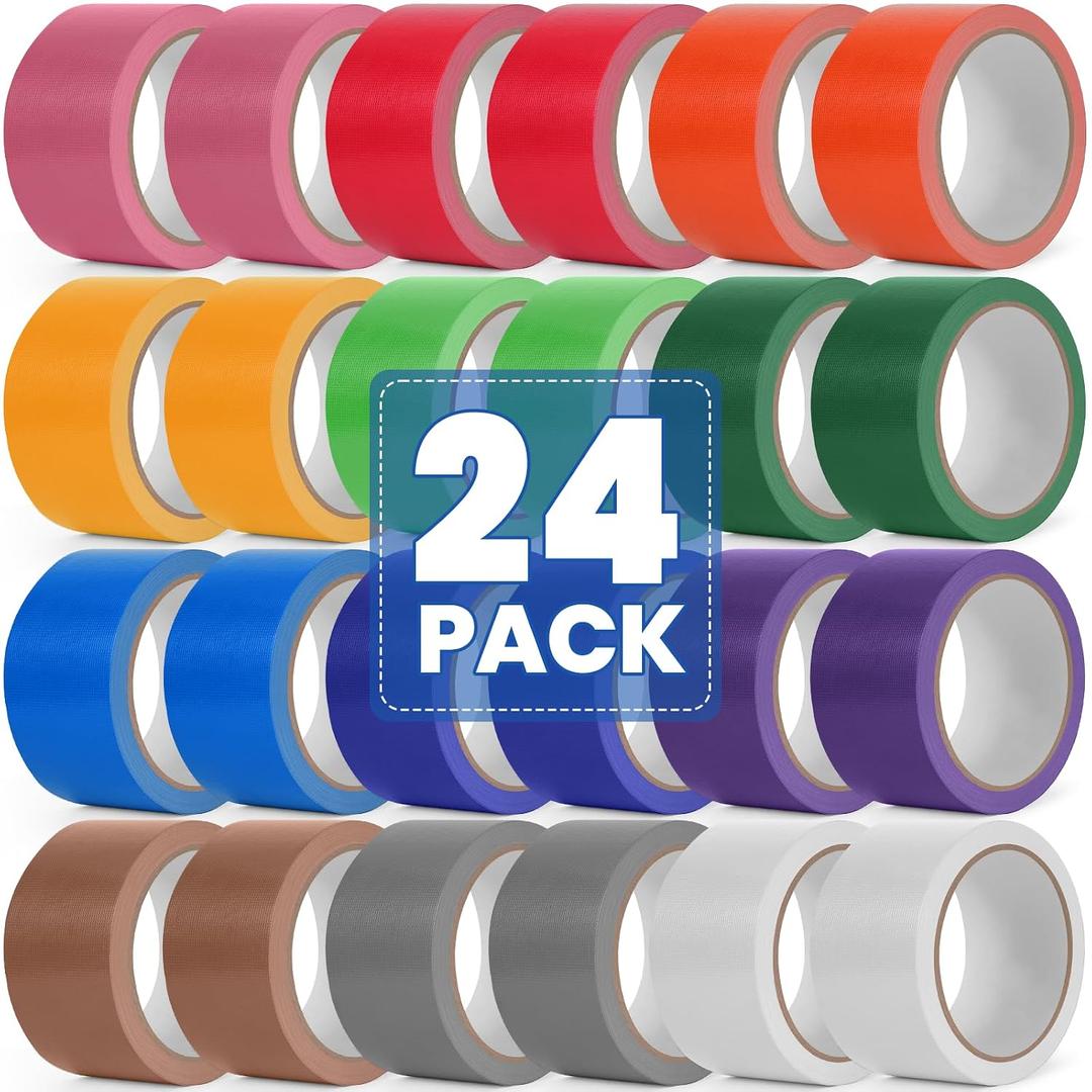 NUITPY 24 Pack Rainbow Colored Duct Tape, 12 Colors 10 Yards x 2 Inch Heavy Duty Duct Tape, Waterproof, Tear by Hand, No Residue Colorful Duct Tape for Packaging, Arts & Crafts, Marking and DIY