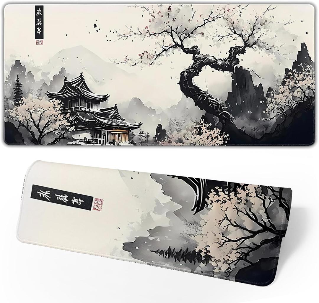 Japanese Mouse Pad, Large Japanese Desk Mat, XL Anime Gaming Keyboard Mat, Non-Slip Rubber Base, Big Extended Desk Protector for Home Office, 31.5x11.8 (Cherry Blossom)