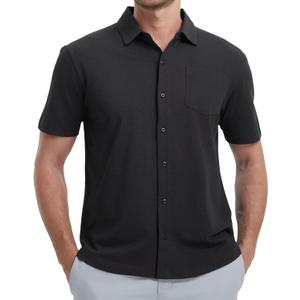 VEBOON Men's Short Sleeve Button Down Shirts Cotton Lightweight Stretch Moisture Wicking Dress Shirt with Pocket (S)