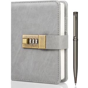 WEMATE Fathers Day Gifts Journal with Lock, A6 PU Leather Diary with Lock 192 Pages, Vintage Lock Journal Notebook with Pen & Gift Box, Lock Diary for Men and Women 4.3X 6.18in Light Grey