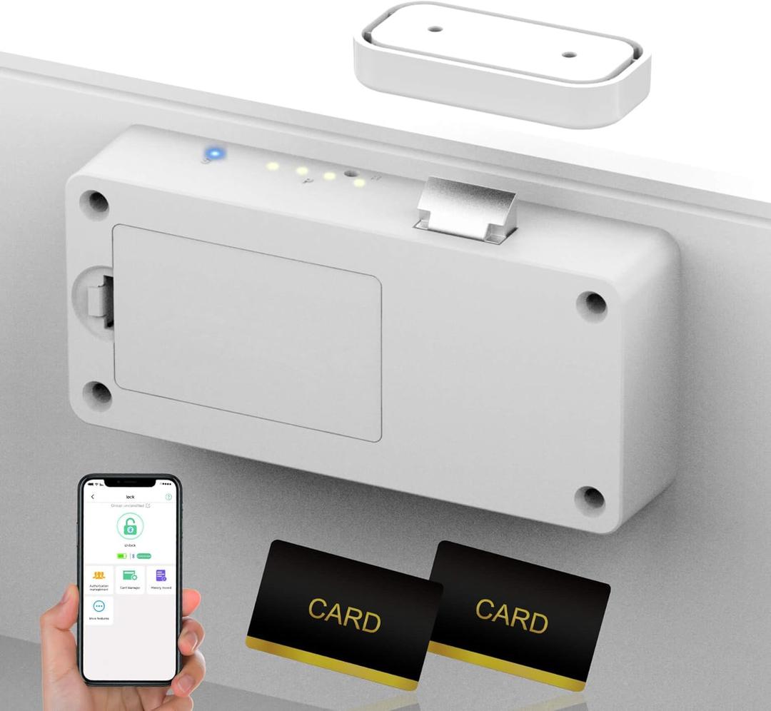 Anweller Smart Cabinet Lock, Hidden No Drill Adhesive Baby Proofing Child Proof Drawer Locks, Keyless RFID Bluetooth Cabinet Locks for Adults File Kitchen Cupboard Closet Liquor - White