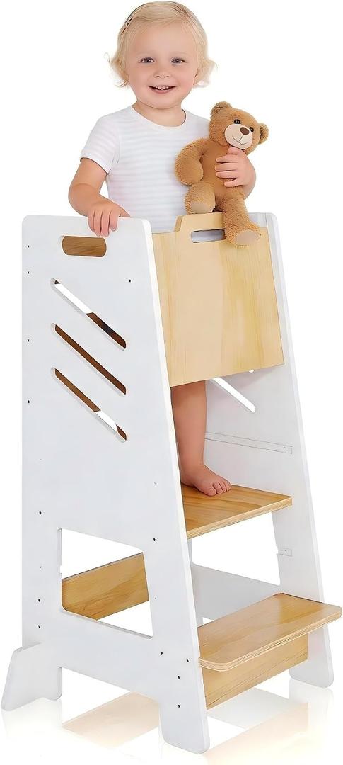 Toddler Tower with Sliding Panel, 3-Level Adjustable Kitchen Stool,Sturdy