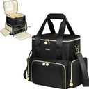 Extra Large Makeup Bag with 3 Removable Cases, Double Layers Travel Cosmetic Storage Organizer Bag with Detachable Dividers, Black