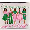 Pink and Green Makeup Bag for Women,Cosmetic Bag with Inspirational Verse,Canvas Travel Toiletry Pouch for Ladies, Stylish Gift for Birthday Christmas