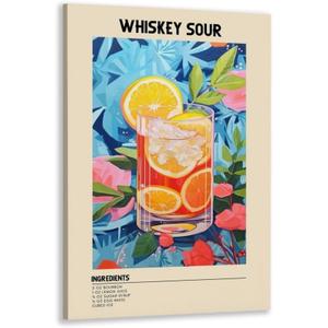 GyXzodonti Whiskey Sour Cocktail posters retro cocktail wall art Cocktail Drink Wall Decor Vintage bar cart decor Kitchen Home Bar Cart Club Decor Canvas Print 16x24inch Framed (style-13-Framed)