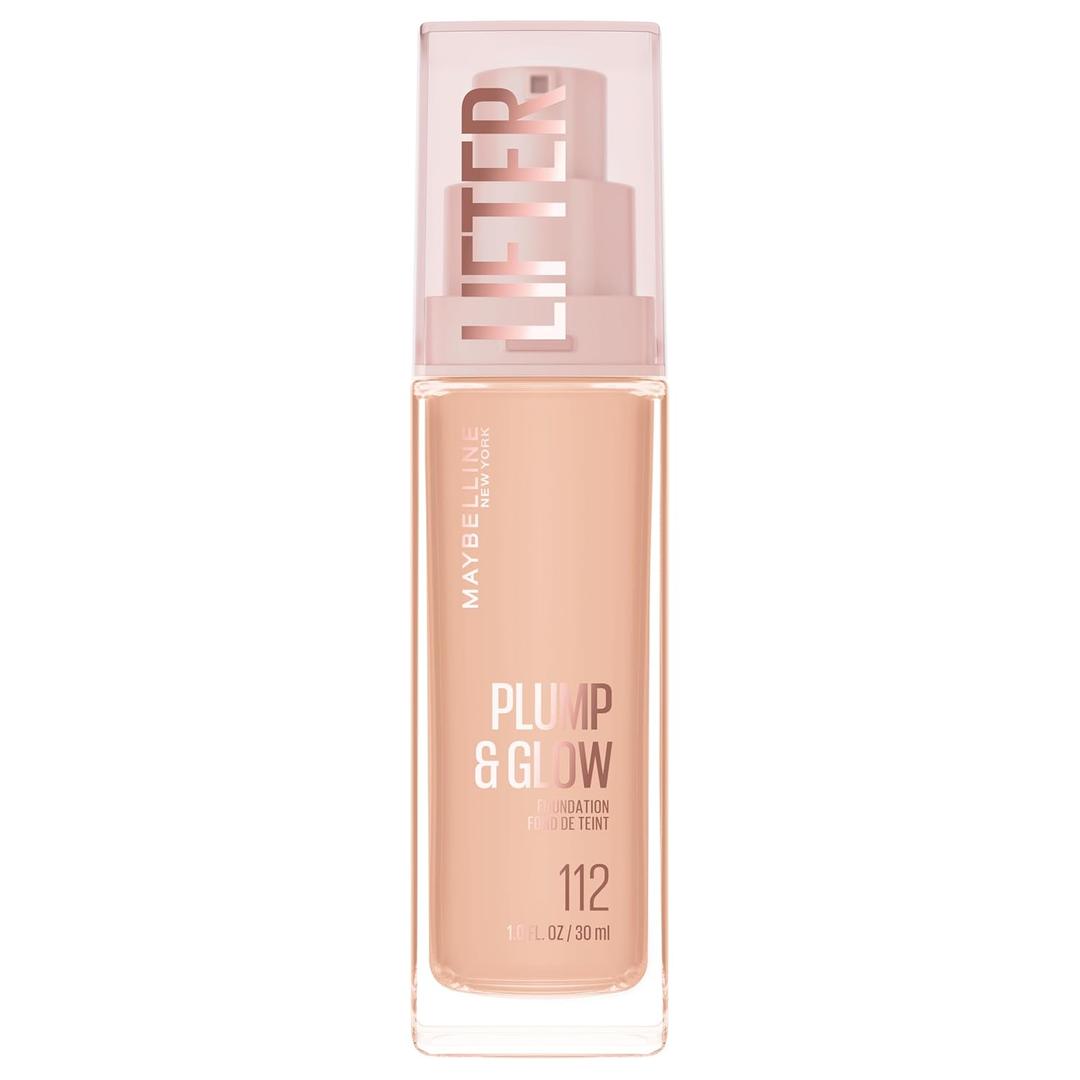 Maybelline Lifter Plump & Glow Foundation, Liquid Foundation with 2% Niacinamide + Hyaluronic Acid, Plumping and Brightening Face Makeup, 112, 1 Count