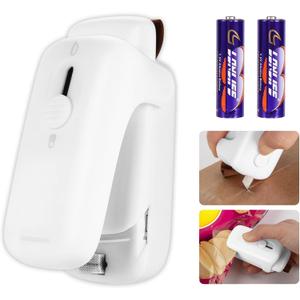 Mini Bag Sealer, Kenossion Chip Bag Sealer - Bag Sealer Heat Seal with Cutter & Magnet, Portable Mini Sealing Machine to Reseal Plastic Bags & Keep Snacks Fresh-White(2xAA Batteries Included)
