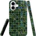 Case for iPhone 17,Lustrous 2-Layer Durable Case for Girl Women,Green Toned Glass Tiles