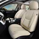 Leather Car Seat Cover for Front Pair, Anti-slip Universal Light Beige | Waterproof Car Seat Protector, Airbag Compatible, Universal Fit for Most Cars, SUV, Sedans, Pick-up Trucks, Easy to Install