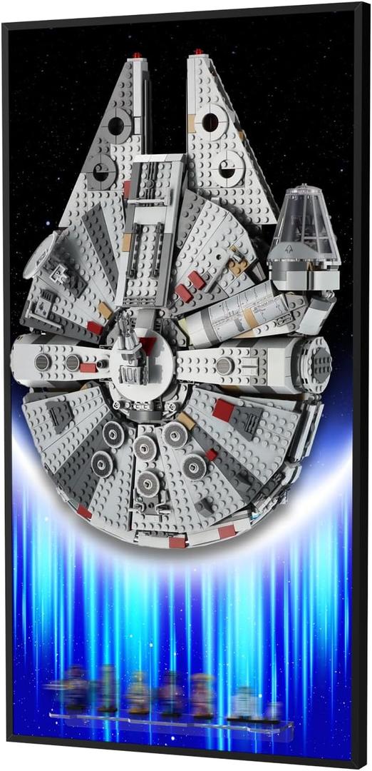 Display Wallboard Compatible with Lego 75257 Millennium Falcon, 3mm Backboard & 4 U-Shaped Holders, Display Wall Frame for Building Kits - Ideal Gift for Fans(Board Only)