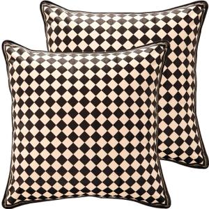 Patdrea Designer Rectangle Animal Print Velvet Throw Pillow Cover 18x18 inches,Brown Yellow Checkered Pattern,Decorative Lumbar Pillowcases Cushion for Bed Living Room Outdoor Car,Pack of 2