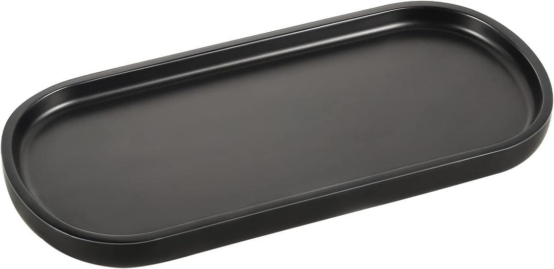 Emibele Black Vanity Tray, 10" Resin Oval Storage Tray for Bathroom Countertop Kitchen Sink Dresser Toilet Tank, Tray Organizer for Jewelry Ring Cosmetic Perfume Candle Soap Shampoo, Matte Black (9.8" x 4.5" x 0.7")