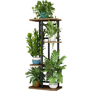 LINZINAR Plant Stand Indoor 4 Tier 5 Potted Multiple Plant Shelf Stands for Garden Corner Balcony Living Room Black