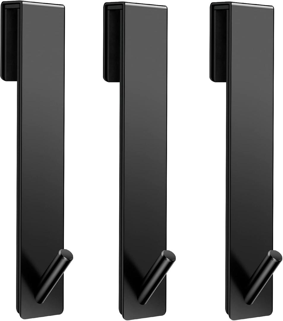 Kontoyo Shower Door Hooks(7.5 Inch),Extended Over Door Hooks for Bathroom Frameless Glass Shower Door,Stainless Steel Towel Hooks,Heavy Duty Rack Hooks for Robe,Towel-3 Pack-Black