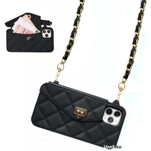 UnnFiko Wallet Case Compatible with iPhone 14 Pro Max, Cute Light Luxury Bag Design, Purse Flip Card Pouch Cover Soft Silicone Case with Handstrap Long Shoulder Strap (Black, iPhone 14 Pro Max)