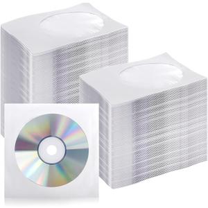 Fasmov 1000 Pack Thick White Paper CD DVD Sleeves Envelope with Clear Window and Flap, Dust Proof Protective Disc Storage for Music, Movies and Home Office