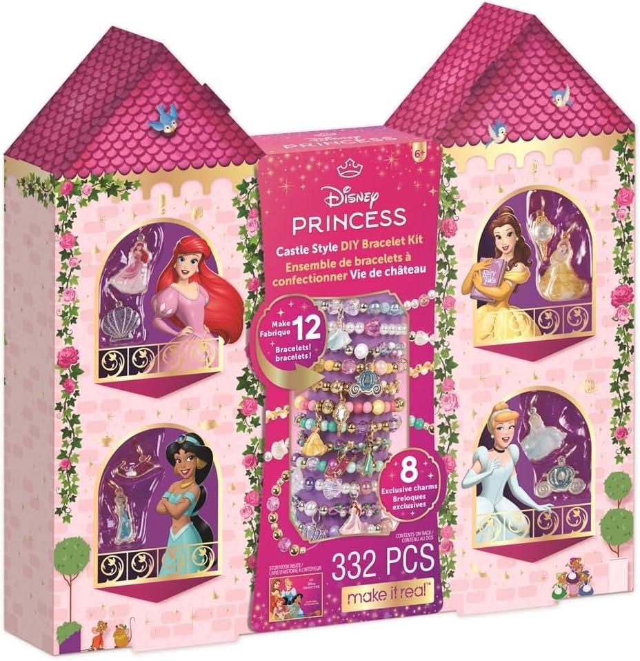 Make It Real: Disney Princess: Castle Style DIY Bracelet Kit - 332 pcs Jewelry Set, Create 12 Bracelets, 8 Exclusive Charms, Girls & Kids Ages 6+