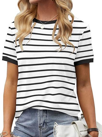 Lilicoco Womens T Shirt Short Sleeve Crew Neck Basic Color Block Tee Tops, Extra Large 