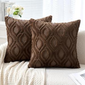 MIULEE Dark Brown Throw Pillow Covers 20x20 Inch, Soft Winter Plush Faux Wool Couch Pillow Covers Set of 2 Decorative Farmhouse Boho Throw Pillows for Sofa Living Room Bed