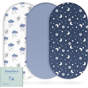 Yoofoss 3-Pack Bassinet Sheets for Boys 32x16 Universal Fit (Blue+Cloud)
Ultra Soft & Breathable, Fitted Mattress Sheets Set Compatible with Halo Bassinest Swivel Sleeper,Baby Delight,Angelbliss