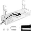 Under Desk Cable Management Tray Small  Clamp-Mounted Wire Organizer & Cord Management Under Desk Holder, No-Drill Metal Cable Tray for Home Office (White)