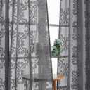 Aiyufeng Sheer Curtains 63 Inch Length 2 Panels Set, 3D Floral Clip Jacquard Light Filtering Semi Sheer Curtains Transparent Rod Pocket Grey Sheer Drapes for Bedroom Living Room, 54Wx63L Inch
